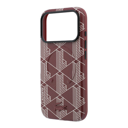 iPhone 18 Pro Max Kılıf Lacoste Orijinal Lisanslı M-safe Şarj Özellikli Metal Logolu Deri Karışık Monogram Desenli Kılıf