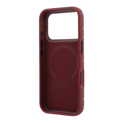 iPhone 18 Pro Max Kılıf Lacoste Orijinal Lisanslı M-safe Şarj Özellikli Metal Logolu Deri Karışık Monogram Desenli Kılıf
