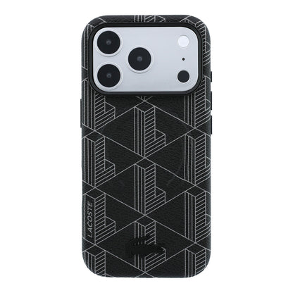 iPhone 18 Pro Max Kılıf Lacoste Orijinal Lisanslı M-safe Şarj Özellikli Metal Logolu Deri Karışık Monogram Desenli Kılıf