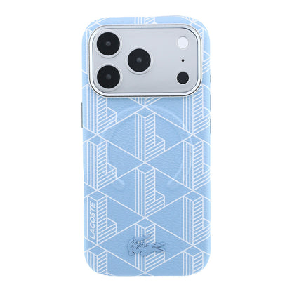 iPhone 18 Pro Max Kılıf Lacoste Orijinal Lisanslı M-safe Şarj Özellikli Metal Logolu Deri Karışık Monogram Desenli Kılıf