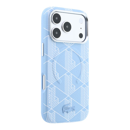 iPhone 18 Pro Max Kılıf Lacoste Orijinal Lisanslı M-safe Şarj Özellikli Metal Logolu Deri Karışık Monogram Desenli Kılıf