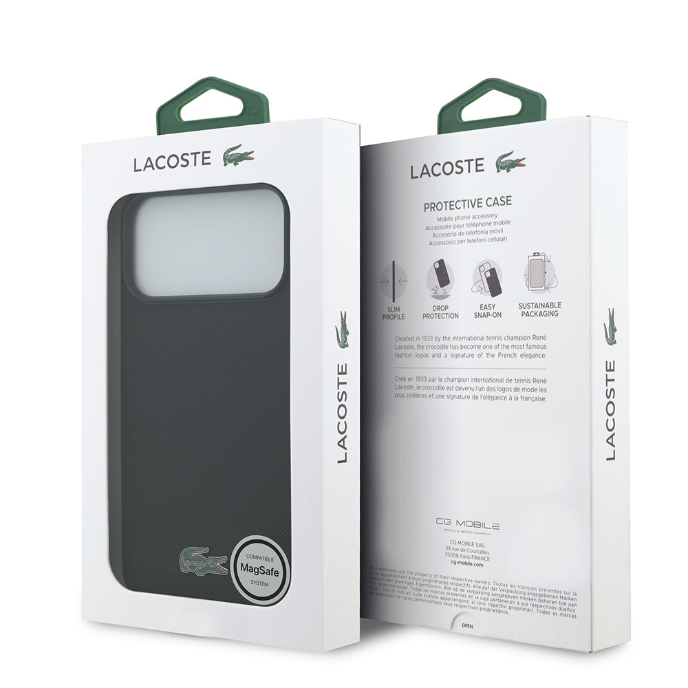 iPhone 18 Pro Max Kılıf Lacoste Orijinal Lisanslı M-safe Şarj Özellikli PU Pike Desenli Metal Logolu Kılıf
