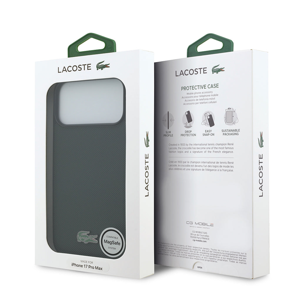 iPhone 18 Pro Max Kılıf Lacoste Orijinal Lisanslı M-safe Şarj Özellikli PU Pike Desenli Metal Logolu Kılıf