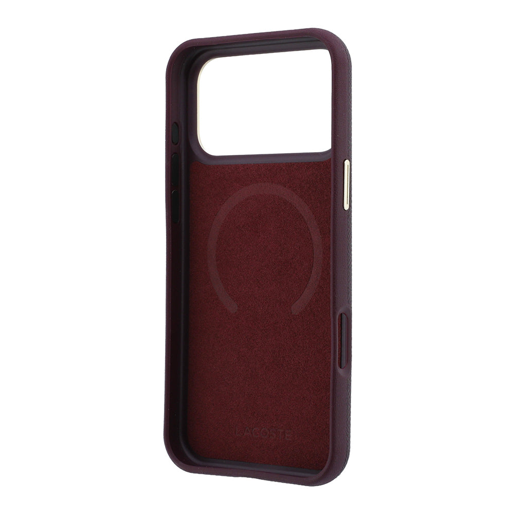 iPhone 18 Pro Max Kılıf Lacoste Orijinal Lisanslı M-Safe Şarj Özellikli PVC Yarı Pike Desenli Arka Yüzey İkonik Timsah Dokuma Logolu Kılıf