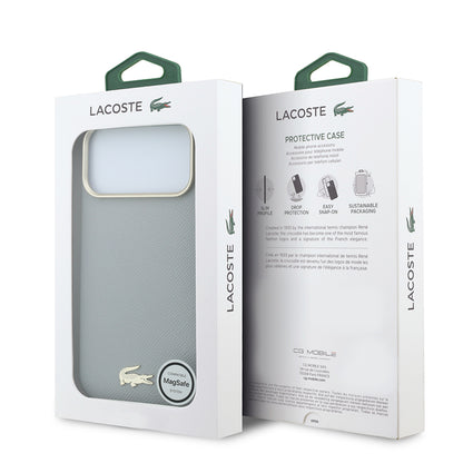 iPhone 18 Pro Max Kılıf Lacoste Orijinal Lisanslı M-Safe Şarj Özellikli PVC Yarı Pike Desenli Arka Yüzey İkonik Timsah Dokuma Logolu Kılıf