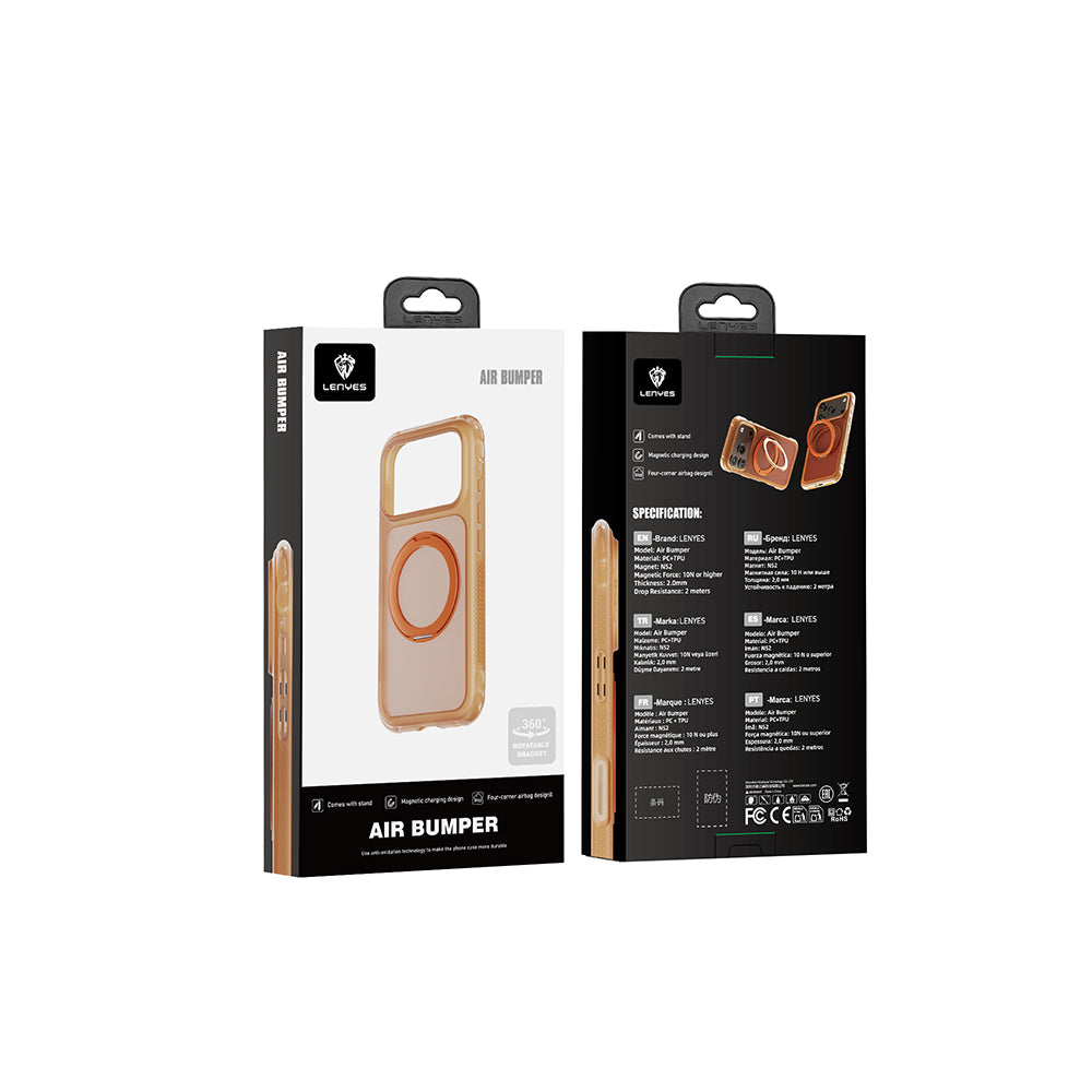 iPhone 18 Pro Max Kılıf Lenyes Air Bumper Serisi M-safe Şarj Özellikli Airbag Tasarımlı Standlı Kılıf