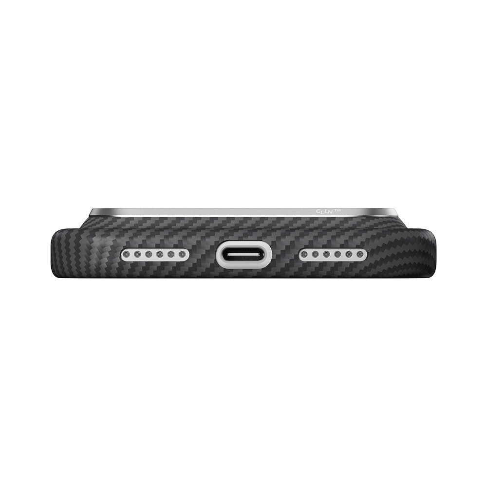 iPhone 18 Pro Max Kılıf M-safe Şarj Özellikli 1500D Aramid Karbon Fiber Pitaka Ultra-Slim Classic Serisi Black-Grey Twill Kılıf