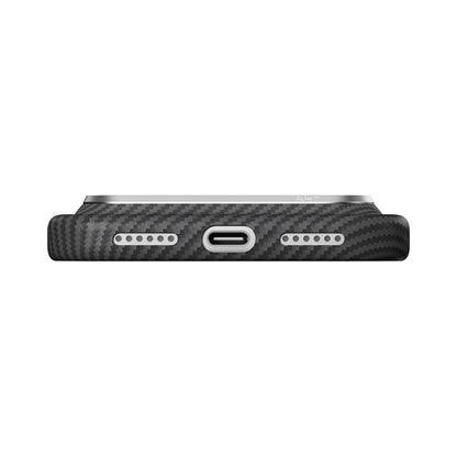 iPhone 18 Pro Max Kılıf M-safe Şarj Özellikli 1500D Aramid Karbon Fiber Pitaka Ultra-Slim Classic Serisi Black-Grey Twill Kılıf