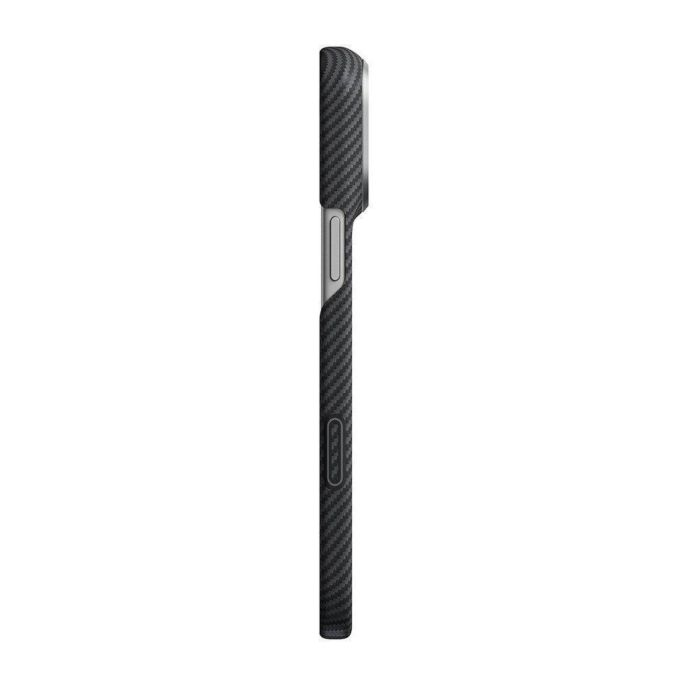 iPhone 18 Pro Max Kılıf M-safe Şarj Özellikli 1500D Aramid Karbon Fiber Pitaka Ultra-Slim Classic Serisi Black-Grey Twill Kılıf