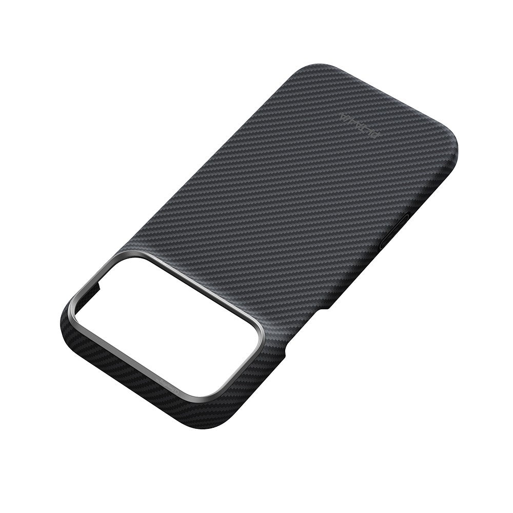 iPhone 18 Pro Max Kılıf M-safe Şarj Özellikli 1500D Aramid Karbon Fiber Pitaka Ultra-Slim Classic Serisi Black-Grey Twill Kılıf