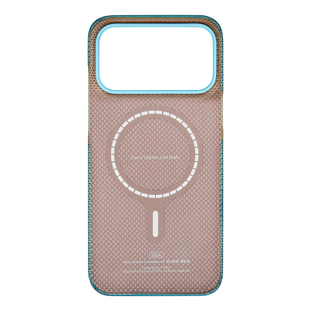 iPhone 18 Pro Max Kılıf M-safe Şarj Özellikli Aramid Karbon Fiber Pitaka Glints of Gold Ultra Slim Serisi Kılıf