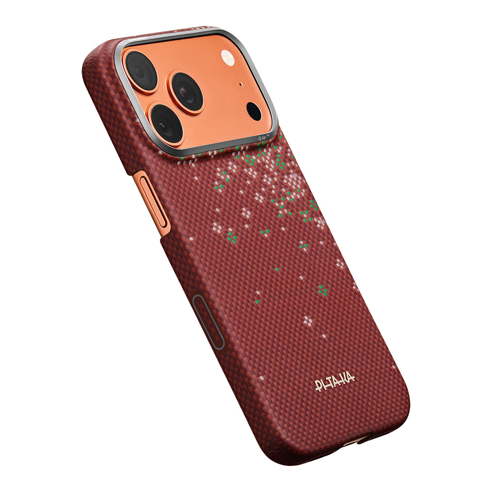 iPhone 18 Pro Max Kılıf M-safe Şarj Özellikli Aramid Karbon Fiber Pitaka Sakura Hours Serisi Kılıf