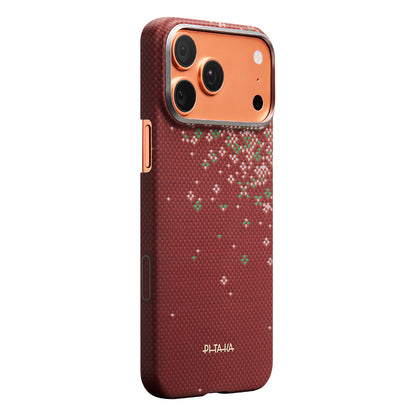 iPhone 18 Pro Max Kılıf M-safe Şarj Özellikli Aramid Karbon Fiber Pitaka Sakura Hours Serisi Kılıf