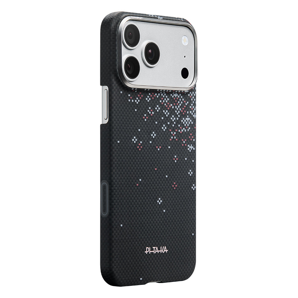 iPhone 18 Pro Max Kılıf M-safe Şarj Özellikli Aramid Karbon Fiber Pitaka Sakura Hours Serisi Kılıf