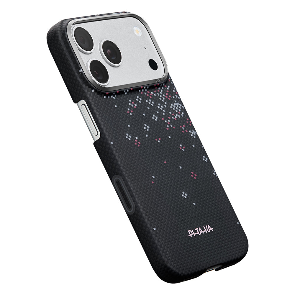 iPhone 18 Pro Max Kılıf M-safe Şarj Özellikli Aramid Karbon Fiber Pitaka Sakura Hours Serisi Kılıf