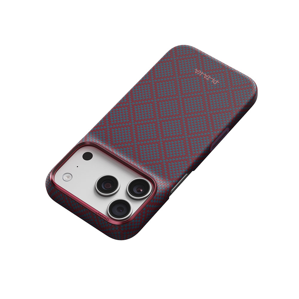 iPhone 18 Pro Max Kılıf M-safe Şarj Özellikli Aramid Karbon Fiber Pitaka Argyle Serisi Kılıf