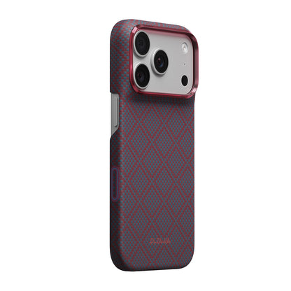iPhone 18 Pro Max Kılıf M-safe Şarj Özellikli Aramid Karbon Fiber Pitaka Argyle Serisi Kılıf