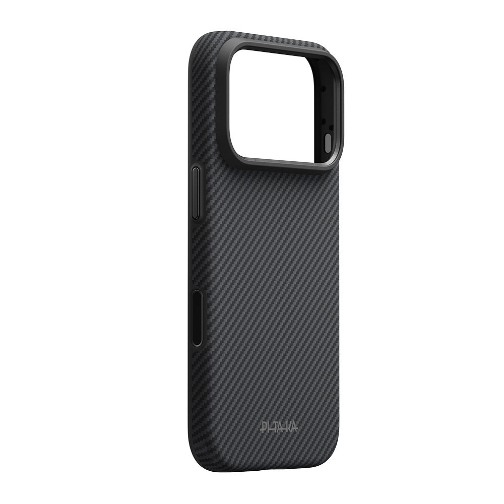iPhone 18 Pro Max Kılıf M-safe Şarj Özellikli Aramid Karbon Fiber Pitaka Military-Grade Classic Serisi New Logo Black-Grey Twill Kılıf