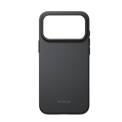 iPhone 18 Pro Max Kılıf M-safe Şarj Özellikli Aramid Karbon Fiber Pitaka Military-Grade Classic Serisi New Logo Black-Grey Twill Kılıf