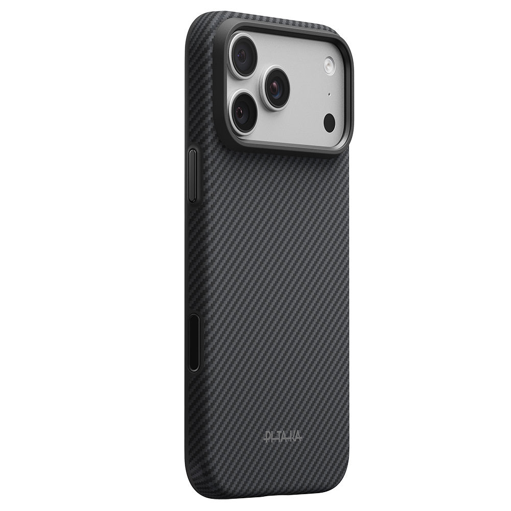 iPhone 18 Pro Max Kılıf M-safe Şarj Özellikli Aramid Karbon Fiber Pitaka Military-Grade Classic Serisi New Logo Black-Grey Twill Kılıf