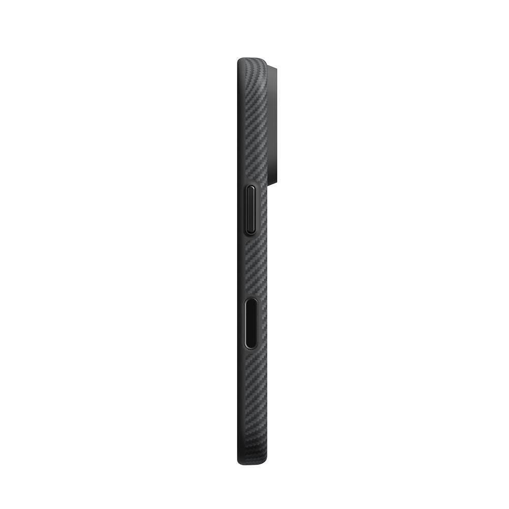 iPhone 18 Pro Max Kılıf M-safe Şarj Özellikli Aramid Karbon Fiber Pitaka Military-Grade Classic Serisi New Logo Black-Grey Twill Kılıf