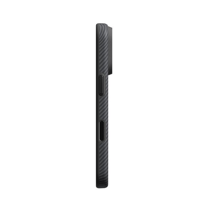 iPhone 18 Pro Max Kılıf M-safe Şarj Özellikli Aramid Karbon Fiber Pitaka Military-Grade Classic Serisi New Logo Black-Grey Twill Kılıf