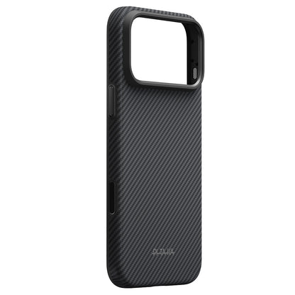 iPhone 18 Pro Max Kılıf M-safe Şarj Özellikli Aramid Karbon Fiber Pitaka Military-Grade Classic Serisi New Logo Black-Grey Twill Kılıf