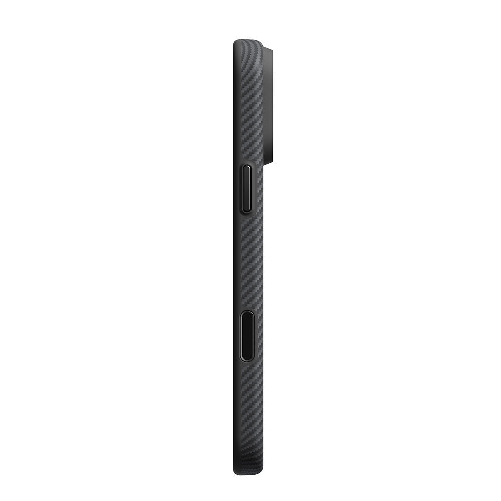 iPhone 18 Pro Max Kılıf M-safe Şarj Özellikli Aramid Karbon Fiber Pitaka Military-Grade Classic Serisi New Logo Black-Grey Twill Kılıf