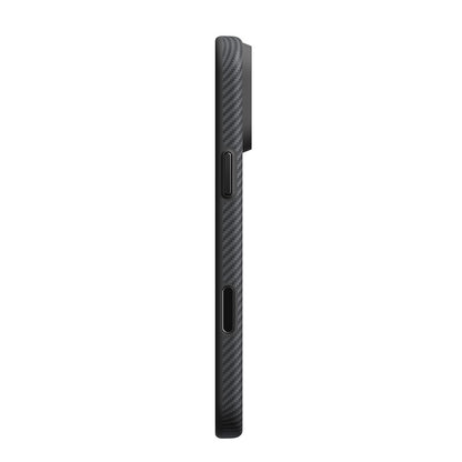 iPhone 18 Pro Max Kılıf M-safe Şarj Özellikli Aramid Karbon Fiber Pitaka Military-Grade Classic Serisi New Logo Black-Grey Twill Kılıf