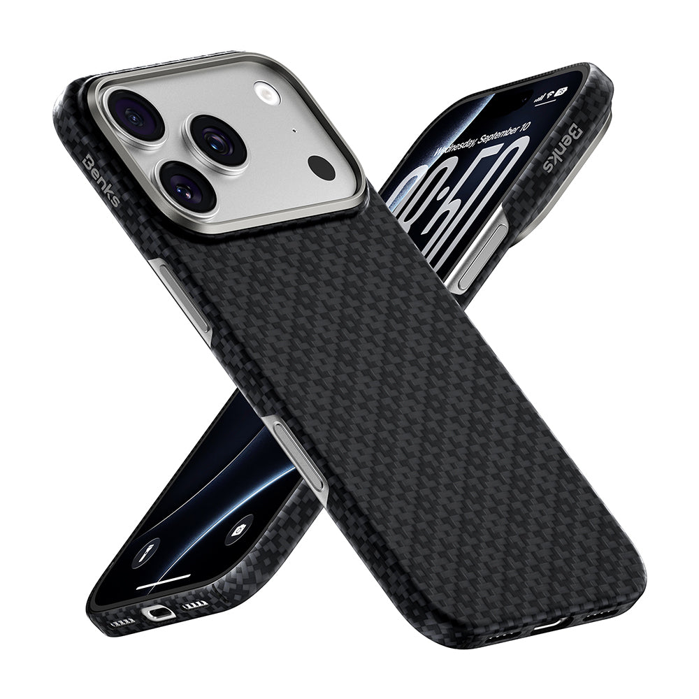 iPhone 18 Pro Max Kılıf M-Safe Şarj Özellikli Benks ArmorAir ArmorGrid Serisi Yükseltilmiş Kamera Çerçevesi C1 Kevlar Karbon Kılıf