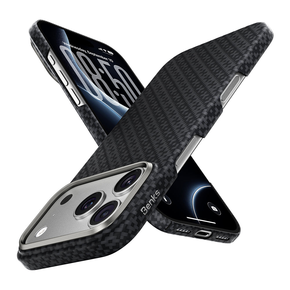 iPhone 18 Pro Max Kılıf M-Safe Şarj Özellikli Benks ArmorAir ArmorGrid Serisi Yükseltilmiş Kamera Çerçevesi C1 Kevlar Karbon Kılıf