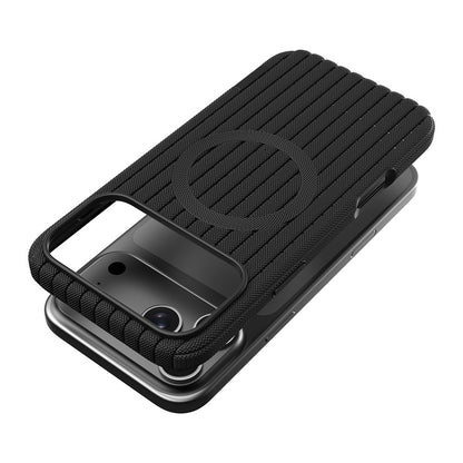 iPhone 18 Pro Max Kılıf M-Safe Şarj Özellikli Çizgi Desenli Kumaş Dokulu Zore Paris Lorin Kılıf