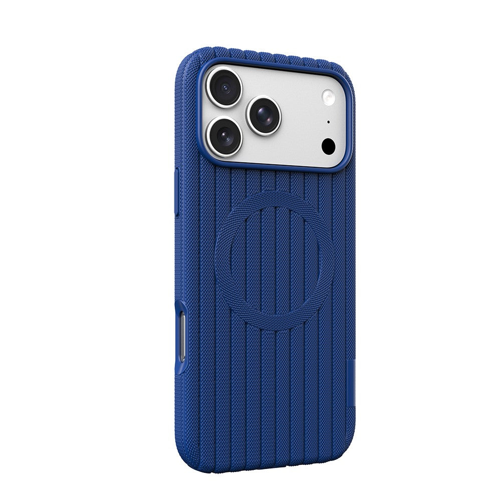 iPhone 18 Pro Max Kılıf M-Safe Şarj Özellikli Çizgi Desenli Kumaş Dokulu Zore Paris Lorin Kılıf