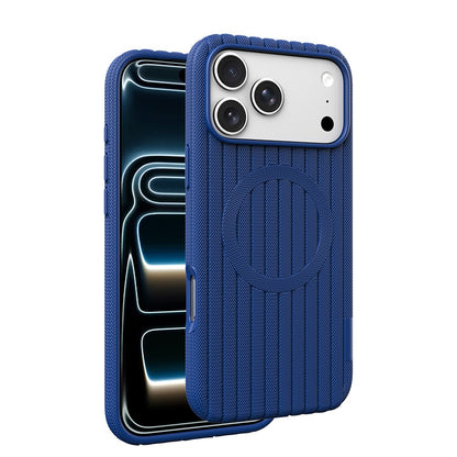 iPhone 18 Pro Max Kılıf M-Safe Şarj Özellikli Çizgi Desenli Kumaş Dokulu Zore Paris Lorin Kılıf