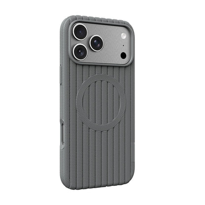 iPhone 18 Pro Max Kılıf M-Safe Şarj Özellikli Çizgi Desenli Kumaş Dokulu Zore Paris Lorin Kılıf