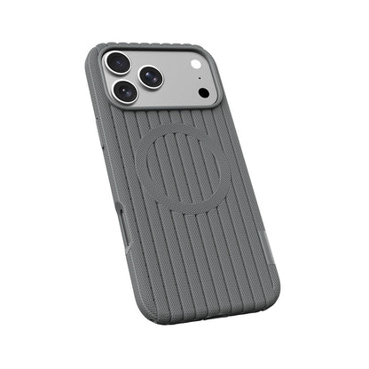 iPhone 18 Pro Max Kılıf M-Safe Şarj Özellikli Çizgi Desenli Kumaş Dokulu Zore Paris Lorin Kılıf