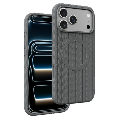 iPhone 18 Pro Max Kılıf M-Safe Şarj Özellikli Çizgi Desenli Kumaş Dokulu Zore Paris Lorin Kılıf