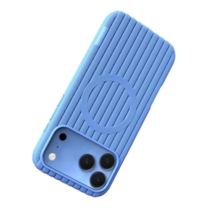iPhone 18 Pro Max Kılıf M-Safe Şarj Özellikli Çizgi Desenli Kumaş Dokulu Zore Paris Lorin Kılıf