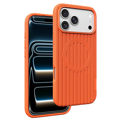 iPhone 18 Pro Max Kılıf M-Safe Şarj Özellikli Çizgi Desenli Kumaş Dokulu Zore Paris Lorin Kılıf