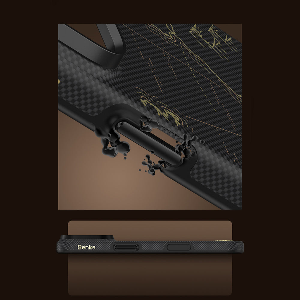 iPhone 18 Pro Max Kılıf M-safe Şarj Özellikli Karbon Fiber Tasarımlı Benks ArmorEdge Air Navigator Kevlar Kılıf