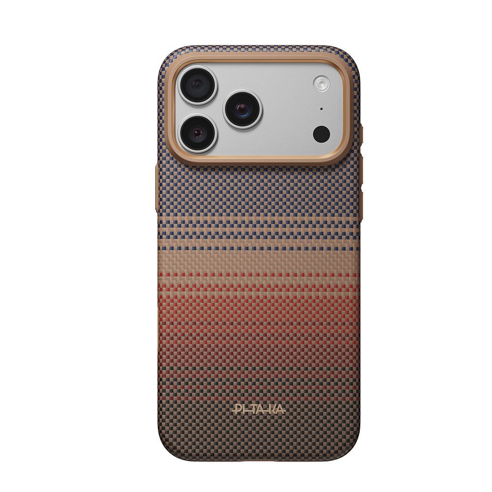 iPhone 18 Pro Max Kılıf M-safe Şarj Özellikli Pitaka Tactile Woven Sunset-Moonrise Aramid Serisi Summa Kılıf