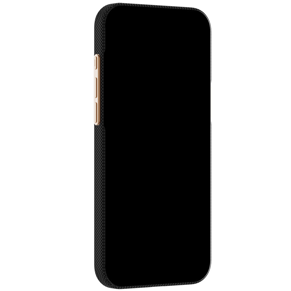 iPhone 18 Pro Max Kılıf M-safe Şarj Özellikli Raptic Aramid Skin Rise Serisi 24 Ayar Altın Kaplamalı Karbon Kılıf