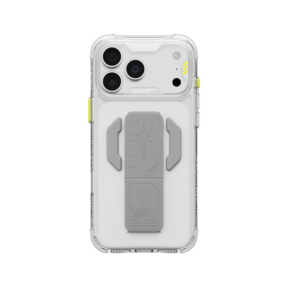 iPhone 18 Pro Max Kılıf M-safe Şarj Özellikli Teknoloji Desenli Skinarma Helio CE Mag Charge Standlı Kılıf