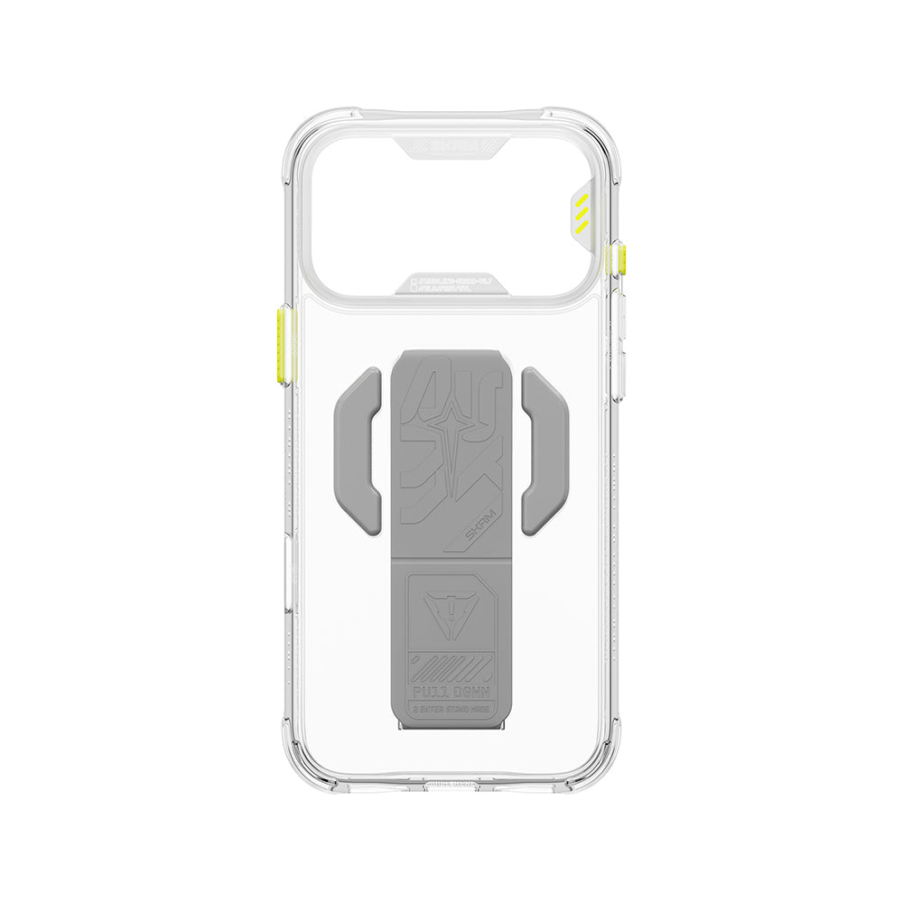 iPhone 18 Pro Max Kılıf M-safe Şarj Özellikli Teknoloji Desenli Skinarma Helio CE Mag Charge Standlı Kılıf