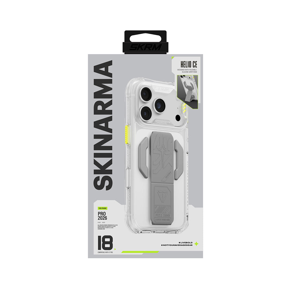iPhone 18 Pro Max Kılıf M-safe Şarj Özellikli Teknoloji Desenli Skinarma Helio CE Mag Charge Standlı Kılıf