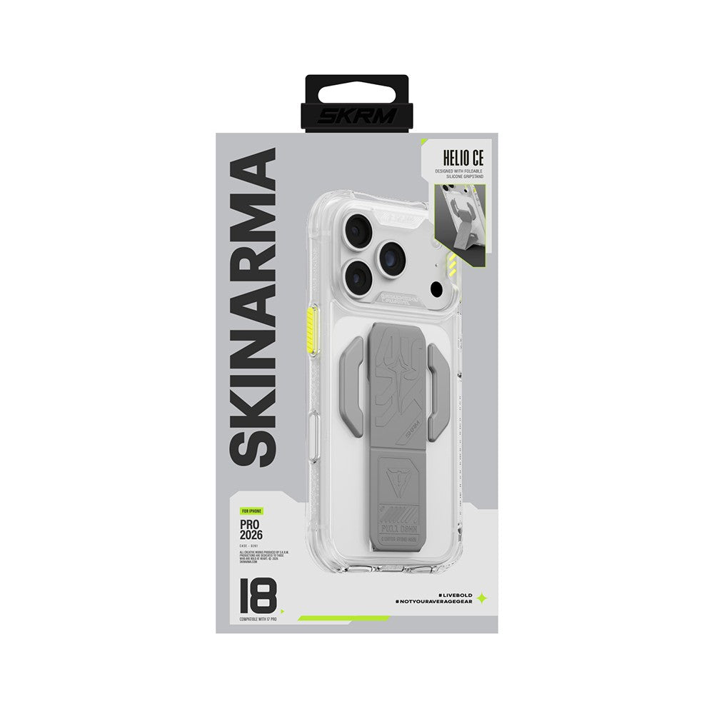 iPhone 18 Pro Max Kılıf M-safe Şarj Özellikli Teknoloji Desenli Skinarma Helio CE Mag Charge Standlı Kılıf