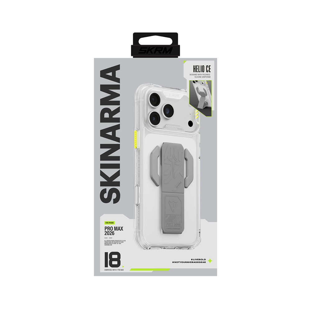 iPhone 18 Pro Max Kılıf M-safe Şarj Özellikli Teknoloji Desenli Skinarma Helio CE Mag Charge Standlı Kılıf