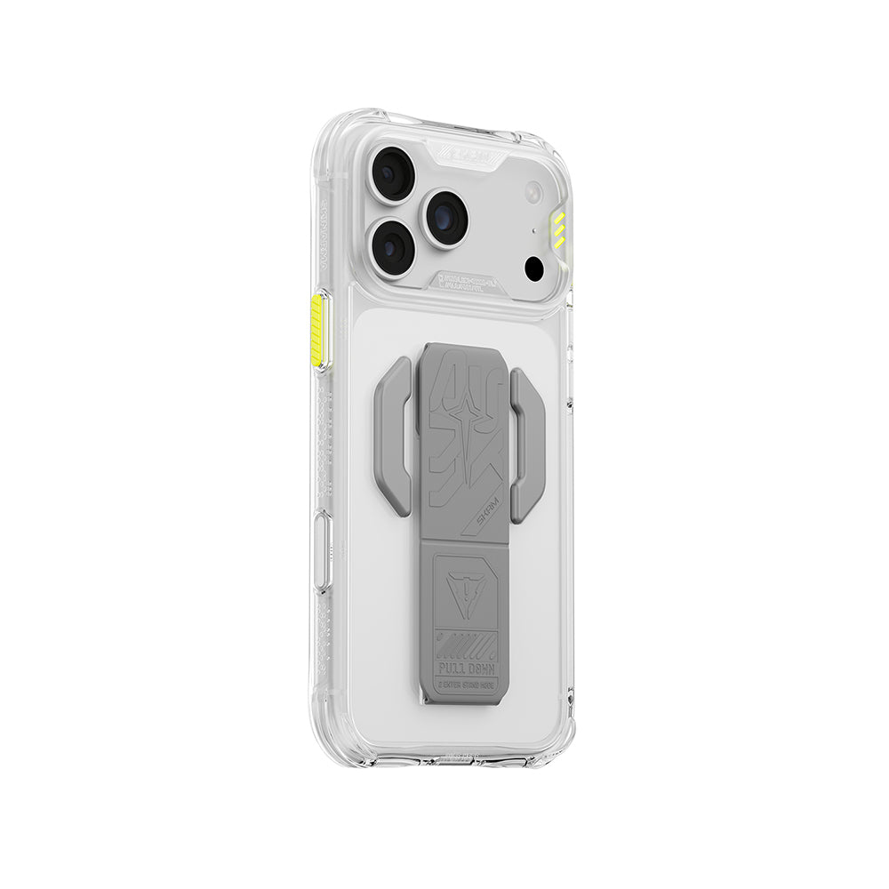 iPhone 18 Pro Max Kılıf M-safe Şarj Özellikli Teknoloji Desenli Skinarma Helio CE Mag Charge Standlı Kılıf