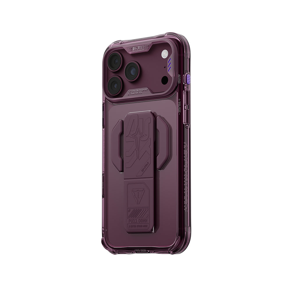 iPhone 18 Pro Max Kılıf M-safe Şarj Özellikli Teknoloji Desenli Skinarma Helio CE Mag Charge Standlı Kılıf
