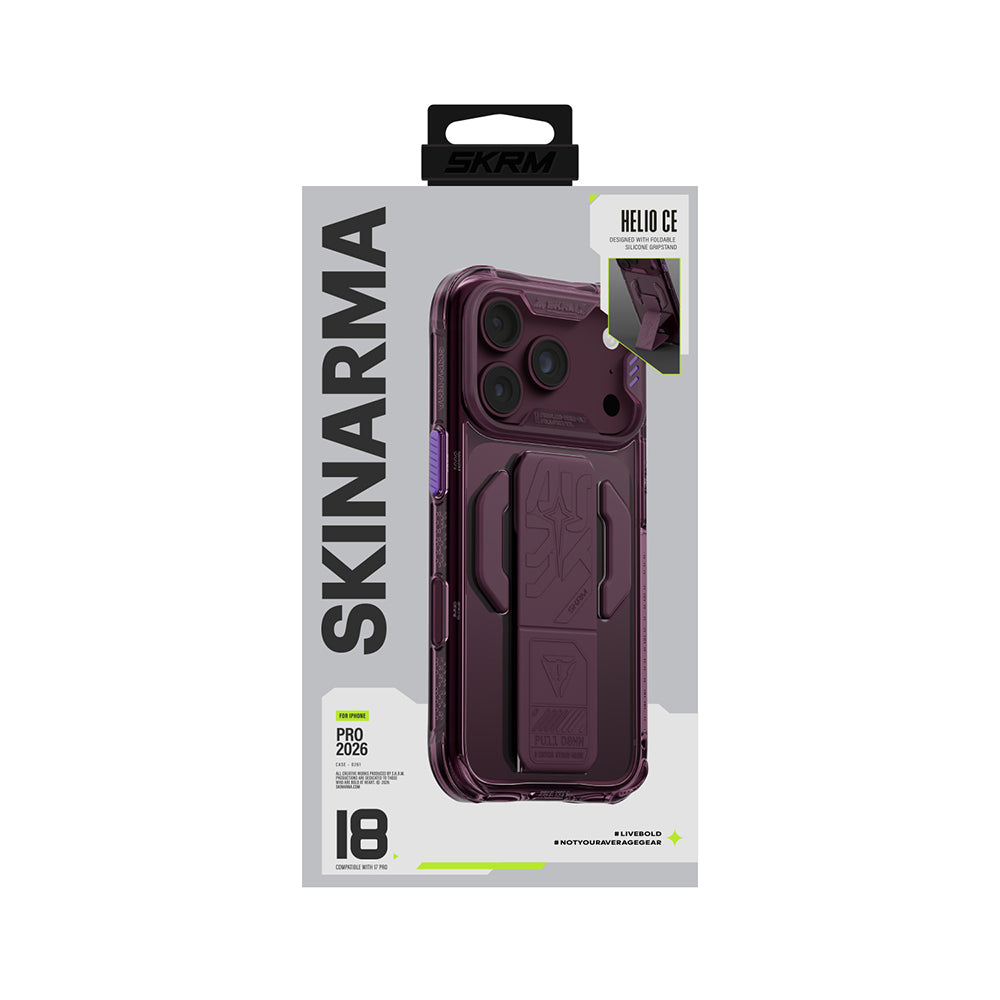 iPhone 18 Pro Max Kılıf M-safe Şarj Özellikli Teknoloji Desenli Skinarma Helio CE Mag Charge Standlı Kılıf